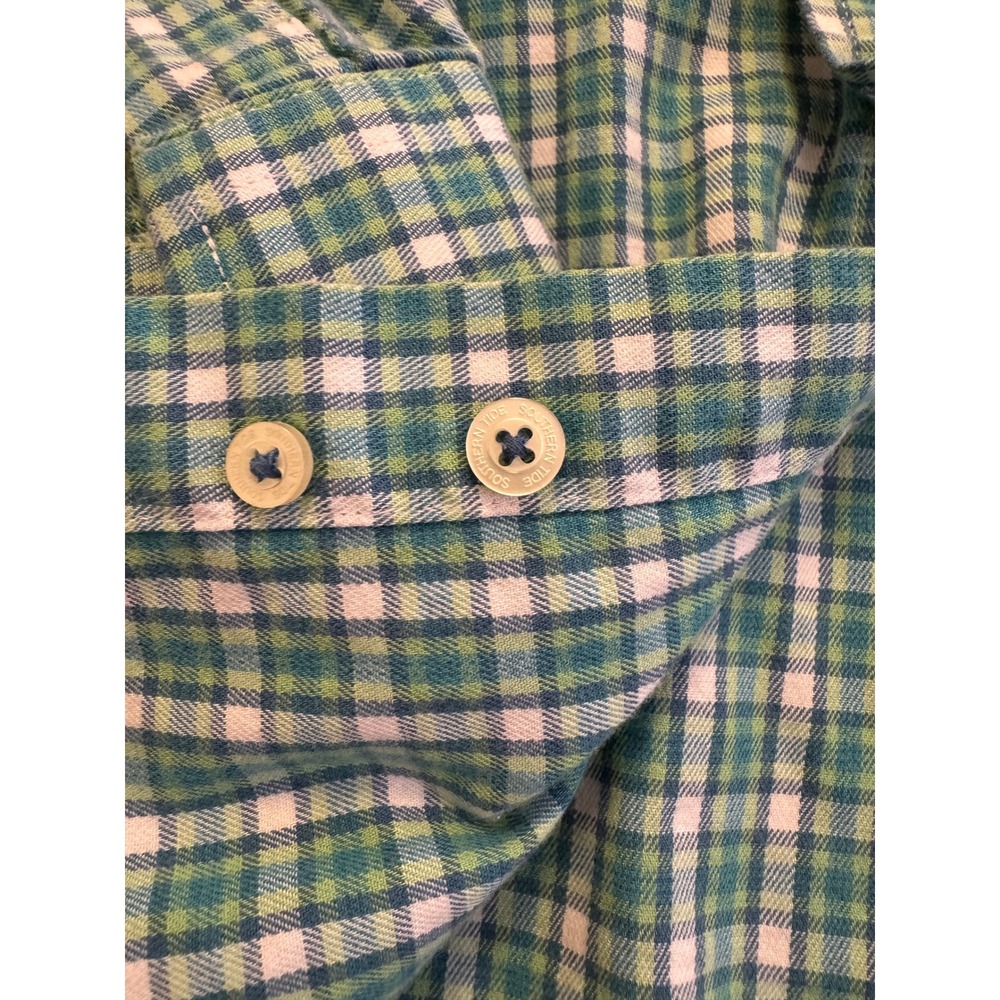 Southern Tide Mens Large Green Blue Plaid Long Sleeve Button Down Cotton Shirt L - Picture 7 of 9